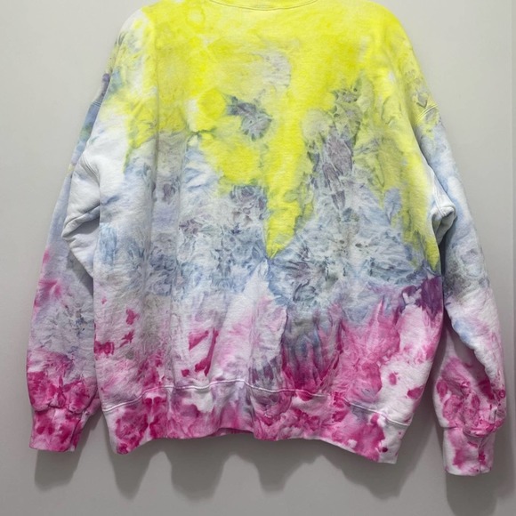 NWOT Hand Dyed Pink Grey Neon Yellow Tie Dye Sweater - Size XL - Picture 10 of 15